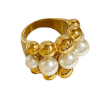 Anello in acciaio inossidabile con palle dorate e perle - GOLDEN BALLS