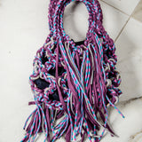 COCCHINA BAG - PURPLE/BLUE CROCHET WITH FRINGES AND RHINESTONE