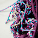 COCCHINA BAG - PURPLE/BLUE CROCHET WITH FRINGES AND RHINESTONE