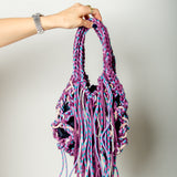 COCCHINA BAG - PURPLE/BLUE CROCHET WITH FRINGES AND RHINESTONE