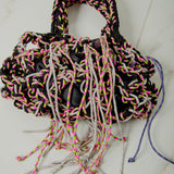 COCCHINA BAG - BLACK/PINK CROCHET WITH FRINGES AND RHINESTONE