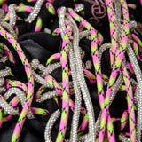 COCCHINA BAG - BLACK/PINK CROCHET WITH FRINGES AND RHINESTONE