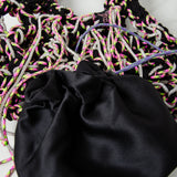 COCCHINA BAG - BLACK/PINK CROCHET WITH FRINGES AND RHINESTONE