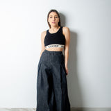 NICOLE tailored palazzo trousers in black denim cotton SIZE 1