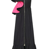 "SELENA" long black dress with wide fuchsia sleeves, size 50 and size 56