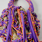 COCCHINA BAG - PURPLE/YELLOW CROCHET WITH FRINGES AND RHINESTONE