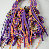 COCCHINA BAG - PURPLE/YELLOW CROCHET WITH FRINGES AND RHINESTONE