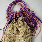 COCCHINA BAG - PURPLE/YELLOW CROCHET WITH FRINGES AND RHINESTONE