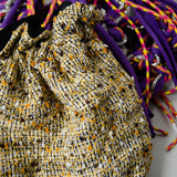 COCCHINA BAG - PURPLE/YELLOW CROCHET WITH FRINGES AND RHINESTONE