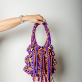 COCCHINA BAG - PURPLE/YELLOW CROCHET WITH FRINGES AND RHINESTONE