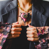 Body necklace with cascading chains - in gold-colored steel