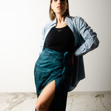 MIRI tailored skirt/ one-shoulder dress in teal satin - Size 2