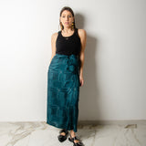 MIRI tailored skirt/ one-shoulder dress in teal satin - Size 2