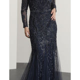 Abito lungo  in tulle con perline e strass blu - DELICATO