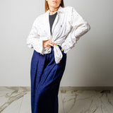 NICOLE tailored palazzo trousers in blue viscose fabric SIZE 1