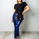 MIRI blue stretch tailored skirt with sequins - Size 2