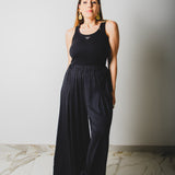 NICOLE tailored palazzo trousers in black stretch jersey SIZE 1