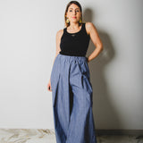 NICOLE tailored palazzo trousers in striped cotton poplin SIZE 1