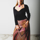 Long black skirt in viscose and silk blend with wrinkled effect SIZE 1