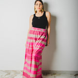 NICOLE tailored palazzo trousers in pink striped cotton poplin SIZE 1