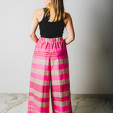 NICOLE tailored palazzo trousers in pink striped cotton poplin SIZE 1