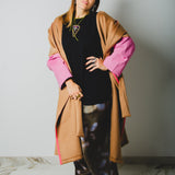 CAPPOTTO WRAP IN TESSUTO CACHEMIRE CON MANICA A CONTRASTO ROSA