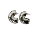 Silver stainless steel semi-circle earrings with cubic zirconia - SILVER RHINESTONES SEMI-CIRCLE