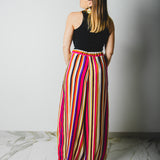 NICOLE tailored palazzo trousers in pink/purple striped linen blend SIZE 1