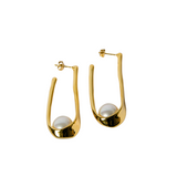 Golden stainless steel drop earrings with pearl - HIDDEN PEARL GOLD