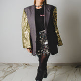 Vintage black upcycling men's jacket with hand-stitched sequin embroidery