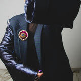 Vintage black upcycling men's jacket with hand-stitched sequin embroidery