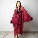 LORE CAFTAN - Long caftan with V-neck in purple spotted jacquard