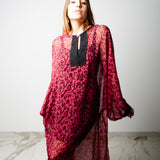 LORE CAFTAN - Long caftan with V-neck in purple spotted jacquard