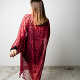 LORE CAFTAN - Long caftan with V-neck in purple spotted jacquard