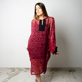 LORE CAFTAN - Long caftan with V-neck in purple spotted jacquard