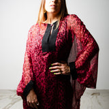 LORE CAFTAN - Long caftan with V-neck in purple spotted jacquard