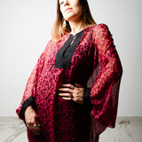 LORE CAFTAN - Long caftan with V-neck in purple spotted jacquard