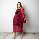 LORE CAFTAN - Long caftan with V-neck in purple spotted jacquard