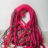 COCCHINA BAG - CHERRY/BLACK CROCHET WITH FRINGES