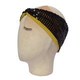 Fascia elastica per capelli nera con paillettes e cotone giallo - doubleface