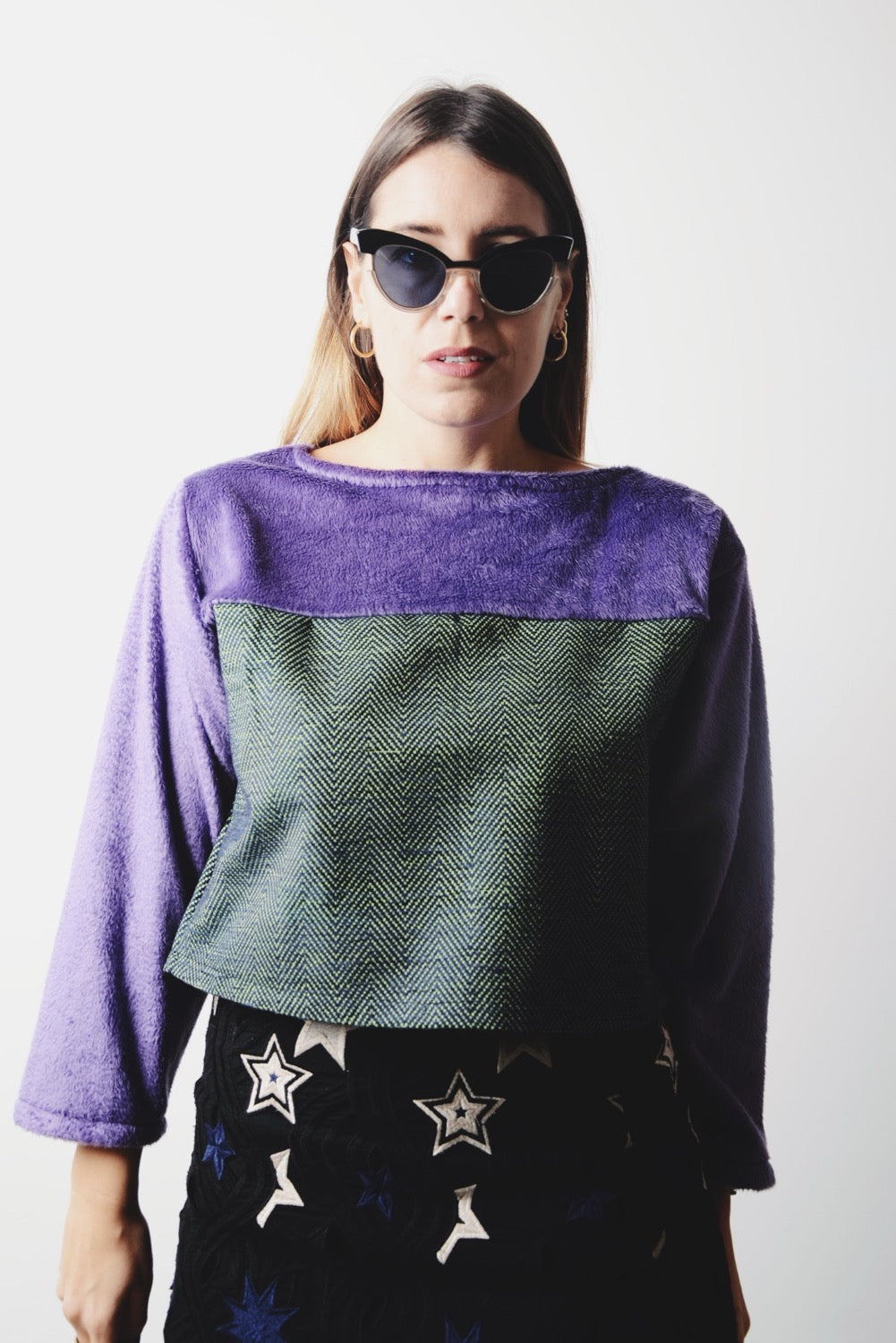 Felpina crop sartoriale in pile viola  e lana - tessuto Maxmara