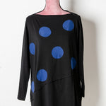 Maglia maniche lunghe in cotone nero con pois blu -  L