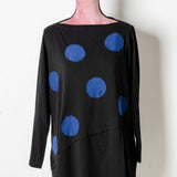 Maglia maniche lunghe in cotone nero con pois blu -  L