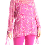 Camicia in georgette di seta rosa a fiori Tg 50