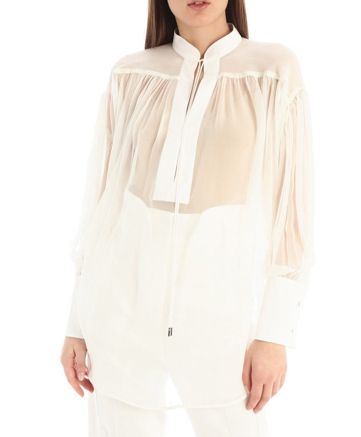 Casacca in chiffon di pura seta, con colletto alla coreana - Oversize