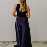 Pantalone palazzo NICOLE  sartoriale in satin viola opaco