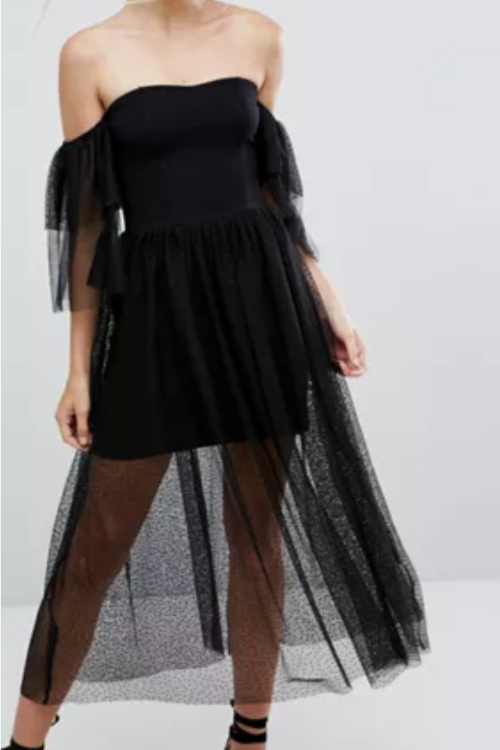 Abito nero con pizzo e tulle Tg XS