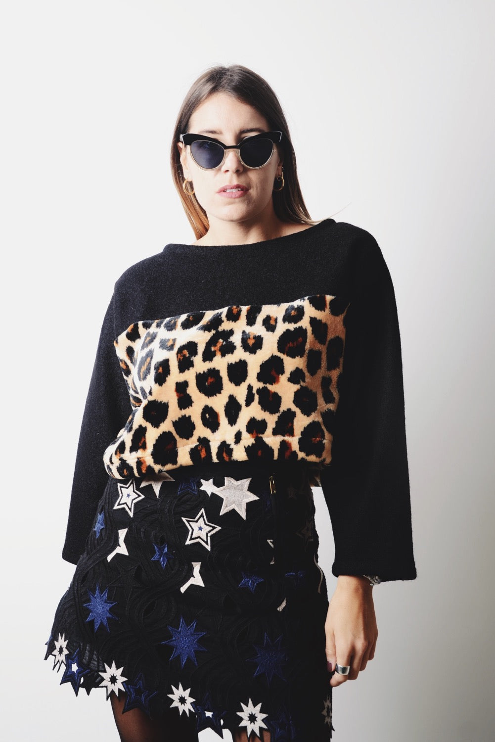 Felpina crop sartoriale in lana e pile leopardato  - tessuto Maxmara 