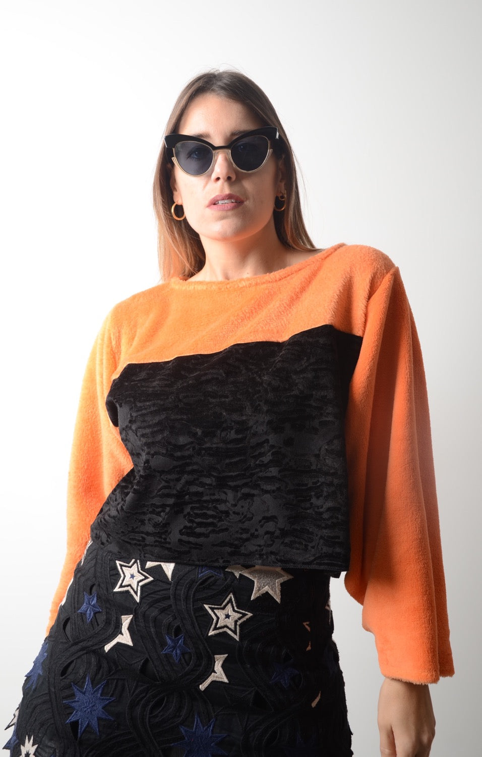 Felpina crop sartoriale in velluto e pile arancione - tessuto MaxMara 