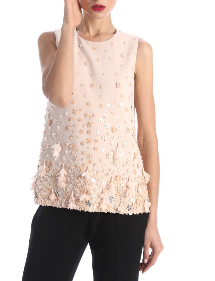 Top in cady con perline e organza rosa tenue - Tg 38